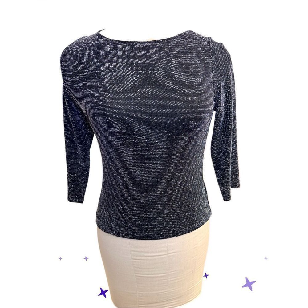 Xscape Sparkle Top Black Medium  3/4 Sleeves Pullover Occasion Party NYE